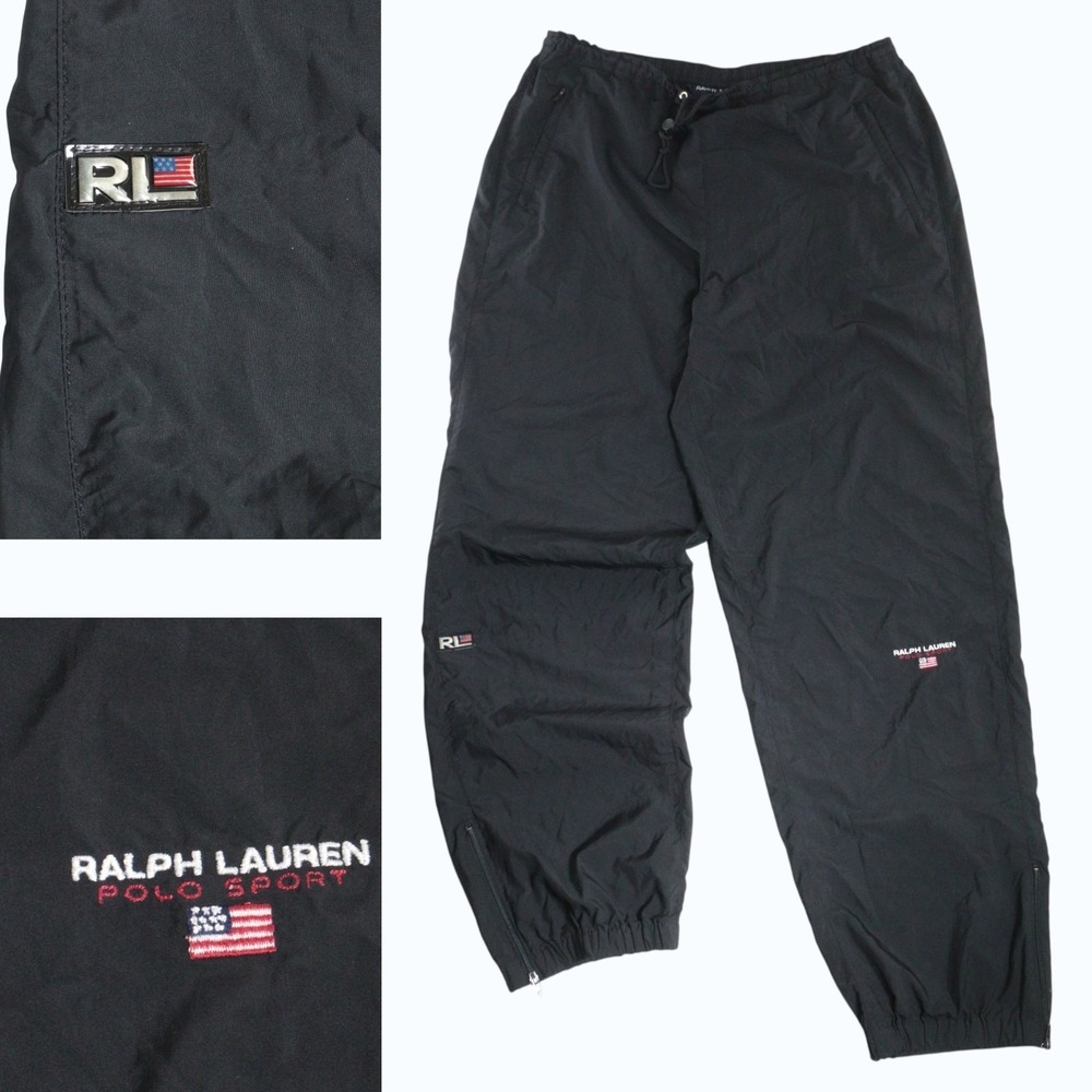 Ralph Lauren Polo Sport Windbreaker Pants Men L Black Vintage ILGWU USA 70s RARE